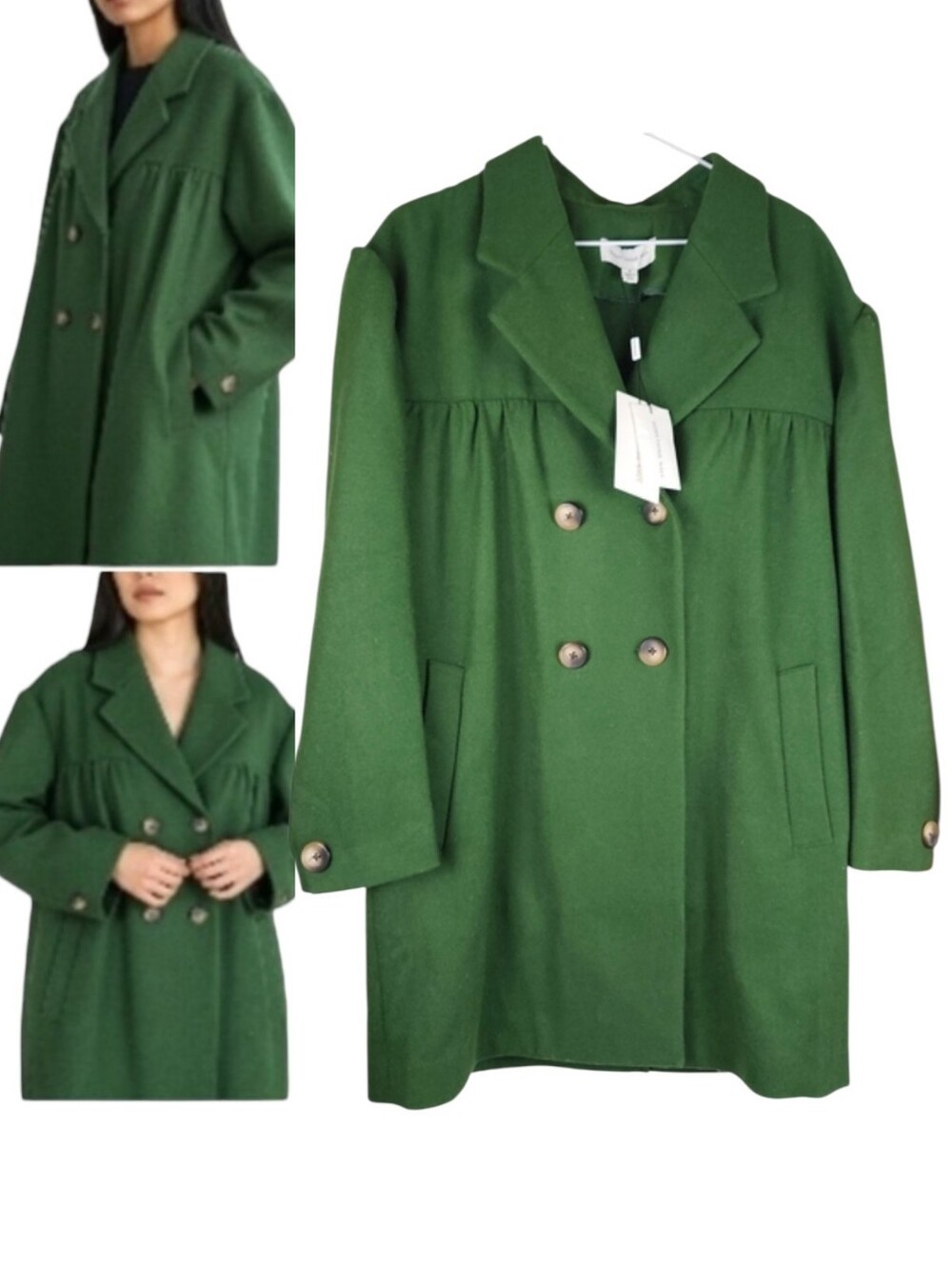 Something Navy Women Gemma Wool Blend Double Breasted Kelly Green Peacoat S NWT